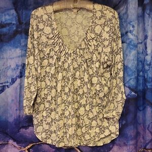 Lucky Brand Navy and Cream Floral Blouse